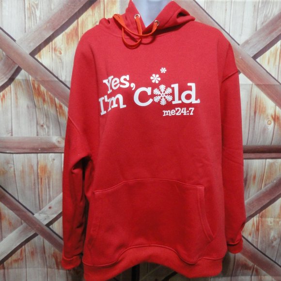 YES I'M COLD red Sweatshirt~New Iron on print~tag is WRONG. - Picture 2 of 5